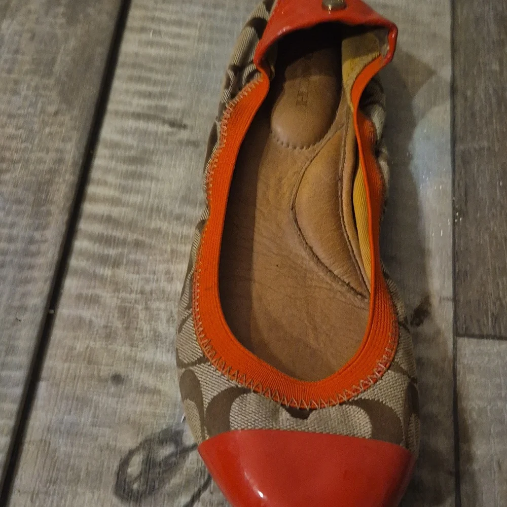 Coach Women's Orange and Brown Ballet Flats - Picture 3 of 9